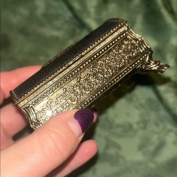 Mini Treasure Chest Vintage Style Black and Gold Jewelry Box - Picture 7 of 7